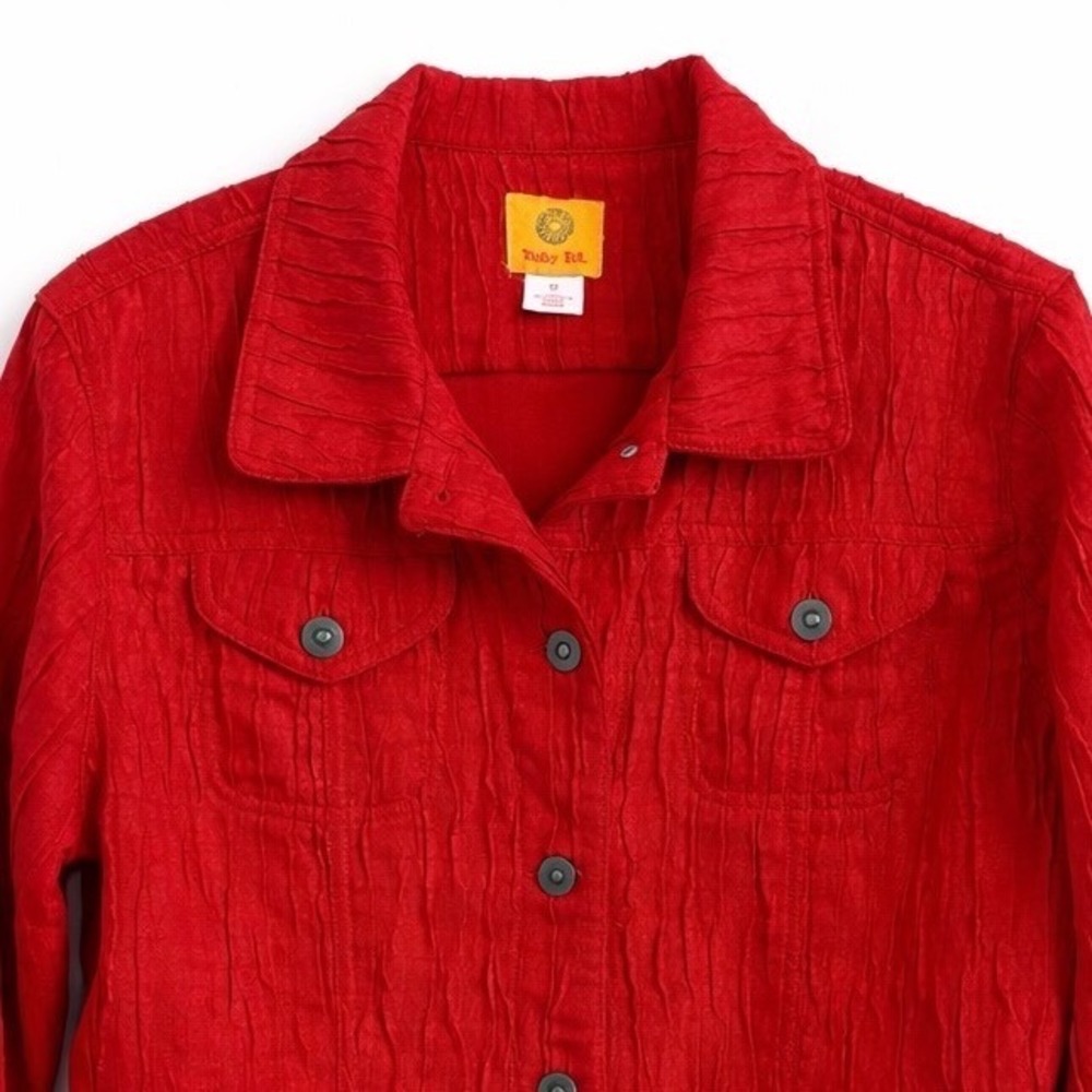 Ruby Rd Womens Red Crinkle Texture Button Front J… - image 2